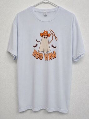 Boo Haw Cowboy Ghost Halloween Graphic T-Shirt – Size Large